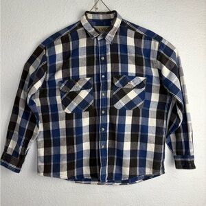 Vintage 70s Anchor Blue WKWR Flannel Shirt Men’s L‎ Blue  Plaid Cotton Workwear